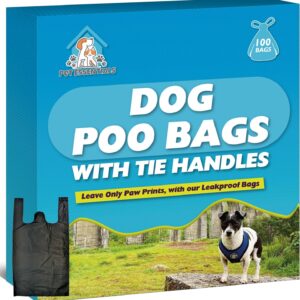 100pk Dog Poo Bags with Tie Handles | Dog Bags Poop Bags | Doggie Poo Bags | Dog Poop Bags | Poop Bags Dog | Poo Bags with Tie Handles | Dog Bags Poop | Poop Bag | Dog Waste Bags + SOL Sticker