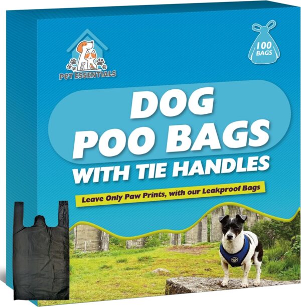 100pk Dog Poo Bags with Tie Handles | Dog Bags Poop Bags | Doggie Poo Bags | Dog Poop Bags | Poop Bags Dog | Poo Bags with Tie Handles | Dog Bags Poop | Poop Bag | Dog Waste Bags + SOL Sticker