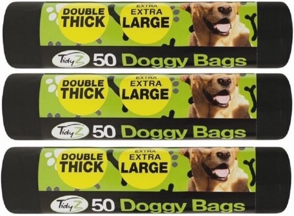 150 Extra Strong TidyZ Black Doggy Waste Bags With Tie Handle 32cm x 38cm