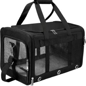 Soft Sided Foldable Cat/Dog/Pet Carrier Bag, Portable Puppy/Pets Travel Carriers For Cats/Dogs With Shoulder Strap & Removable Mat, Durable Cat Basket of 17 lbs Airline Approved - Black, M