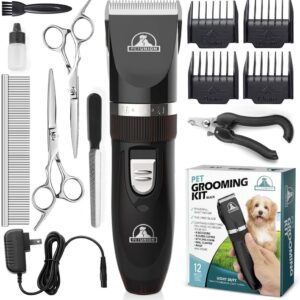 Pet Union Professional Dog Grooming Kit - Rechargeable, Cordless Pet Grooming Clippers & Dog Grooming Accessories, Low Noise & Suitable Dog Clippers, Cat Clippers and for Other Pets (Black)