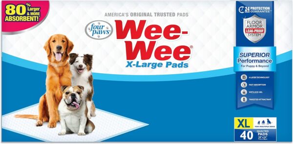 Four Paws Wee-Wee Superior Performance Pee Pads for Dogs & Puppies, with 6-Layer Leak Proof Technology, for House Training – Extra Large, 71cm x 86cm (28" x 34"), (40 Count)