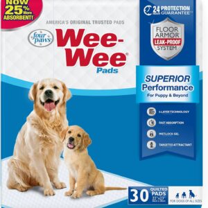 Four Paws Wee-Wee Superior Performance Pee Pads for Dogs & Puppies, with 6-Layer Leak Proof Technology, for House Training – Large, 56cm x 58cm (22" x 23"), (30 Count)