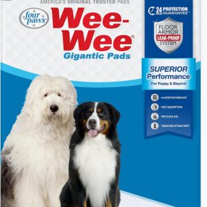 Four Paws Wee-Wee Superior Performance Pee Pads for Dogs & Puppies, with 6-Layer Leak Proof Technology, for House Training – Gigantic, 69.85cm x 111.76cm (27.5" x 44"), (18 Count)