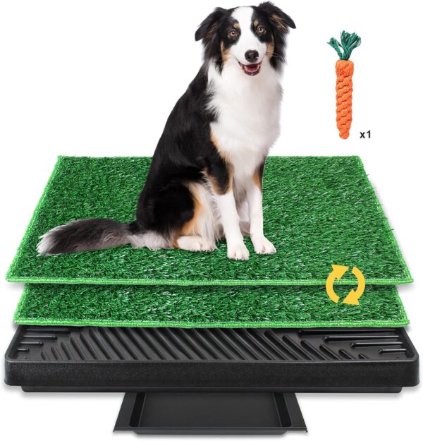 BRIAN & DANY Dog Toilet Puppy Pee Training Pad, with Two Artificial Grass Mats and Waste Tray for Indoor/Outdoor, 63cm x 51cm