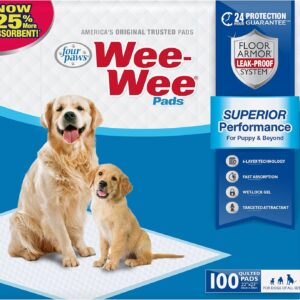 Four Paws Wee-Wee Superior Performance Pee Pads for Dogs & Puppies, with 6-Layer Leak Proof Technology, for House Training – Large, 56cm x 58cm (22" x 23"), (100 Count)