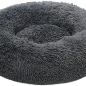 TOHDNC Calming Donut Dog Bed 60cm, Fluffy Plush Pet Bed Anti Anxiety Dog Cat Bed Round Warming Cuddler Washable Bed Nest Cushion with Non-Slip Bottom for Indoor Medium Large Cats Dogs