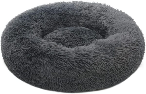 TOHDNC Calming Donut Dog Bed 60cm, Fluffy Plush Pet Bed Anti Anxiety Dog Cat Bed Round Warming Cuddler Washable Bed Nest Cushion with Non-Slip Bottom for Indoor Medium Large Cats Dogs