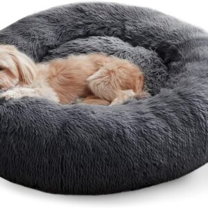 WESTERN HOME WH Dog Bed,Cat Kitten Bed large washable,Waterproof Scruffs Dog Bed,Fluffy Plush Dog Basket with Anti-Slip Bottom,Dark Grey,M (50x50x20 cm)