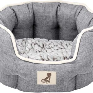 allpetsolutions Alfie Range Dog Bed - Warm, Fleece-Lined Machine Washable with Raised Rim - Calming Pet Sofa & Home Lounger with Extra Soft Reversible, Removable Pillow Cushion - Medium, Grey