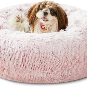 WESTERN HOME WH Dog Bed,Cat Kitten Bed large washable,Waterproof Scruffs Dog Bed,Fluffy Plush Dog Basket with Anti-Slip Bottom,Pink,L (60x60x20 cm)