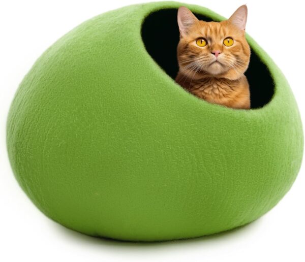 Woolygon Wool Cat Cave Bed Handcrafted from 100% Merino Wool, Eco-Friendly Felt Cat Cave for Indoor Cats and Kittens (Mantis)