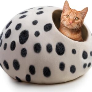 Woolygon Wool Cat Cave Bed Handcrafted from 100% Merino Wool, Eco-Friendly Felt Cat Cave for Indoor Cats and Kittens (Snow Leopard)