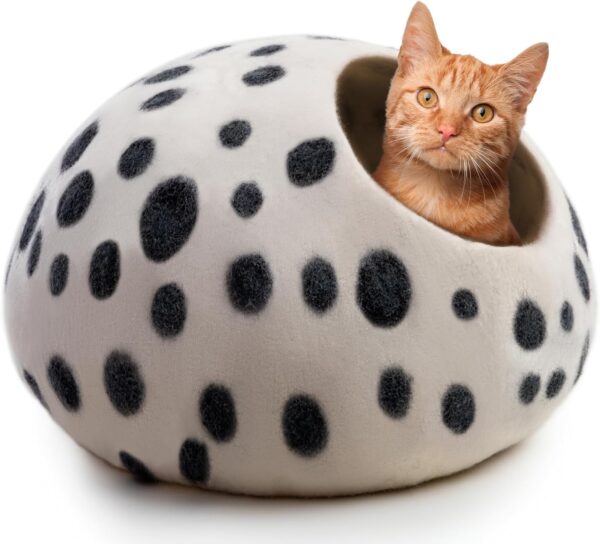 Woolygon Wool Cat Cave Bed Handcrafted from 100% Merino Wool, Eco-Friendly Felt Cat Cave for Indoor Cats and Kittens (Snow Leopard)