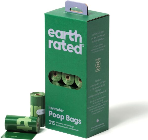 Earth Rated Dog Poo Bags, Guaranteed Leak Proof and Extra Thick Waste Bag Single Refill Rolls For Dogs, Lavender Scented, 315 Count