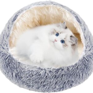 YAUYUOO Cat Bed Pet cat beds for indoor cats Large Cave Dog BedIndoor Washable Non-Slip Cat Nest Pod Windproof Cat Nesting Bed 65cm Half Moon (Grey, 65CM)