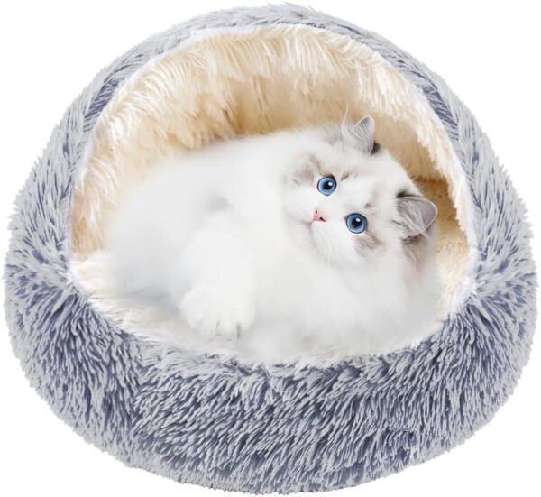 YAUYUOO Cat Bed Pet cat beds for indoor cats Large Cave Dog BedIndoor Washable Non-Slip Cat Nest Pod Windproof Cat Nesting Bed 65cm Half Moon (Grey, 65CM)