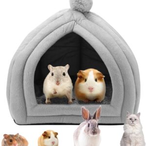 Small Animal Pet Winter House,Pet Tent Cave Bed for Cats/Small Dogs,Guinea Pig Bed,Cat Bed House,Rabbit Bed Warm Guinea Pig Cave Beds with Removable Cushion for Hamster Small Animals,25x25CM Gray