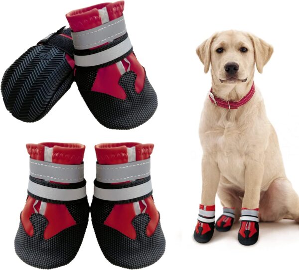 NeuWook Dog Shoes, Waterproof Dog Boots for Injured Paws, Set of 4 Non-Slip Dog Protective Boots Wear-Resistant Dog Shoes with Reflective Straps for Small Medium Large Dogs Outdoor (S, Red)