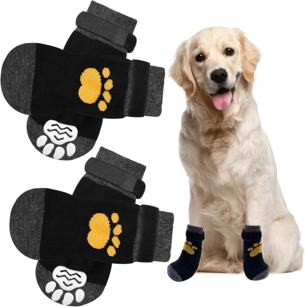 2 Pairs Anti Slip Dog Socks Paws Stop Licking Dog Grip Socks Pet Paw Protector Dog Boots Dog Claw Socks Dog Shoes Dog Slippers with Adjustable Strap for Puppy Dog Indoor Outdoor Hardwood Floor Walking