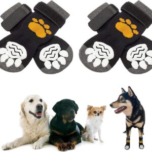 2 Pairs Anti Slip Dog Socks Paws Stop Licking, Dog Cat Paw Protectors with Waterproof Rubber Bottom and Adjustable Straps, Dog Claw Socks for Puppy Dog Indoor Outdoor Hardwood Floor Walking (M)