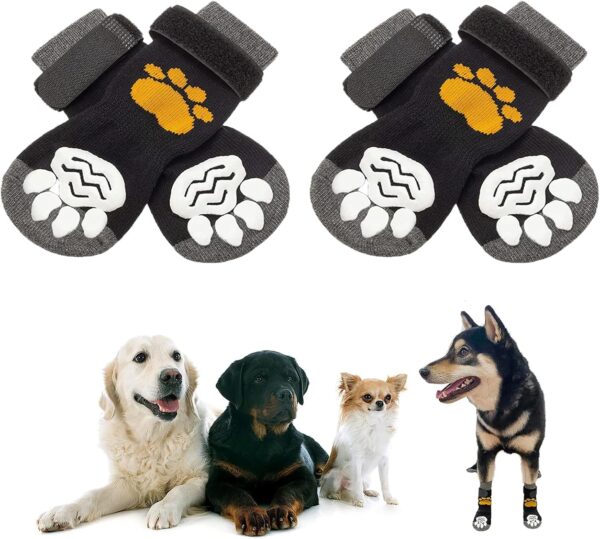 2 Pairs Anti Slip Dog Socks Paws Stop Licking, Dog Cat Paw Protectors with Waterproof Rubber Bottom and Adjustable Straps, Dog Claw Socks for Puppy Dog Indoor Outdoor Hardwood Floor Walking (M)