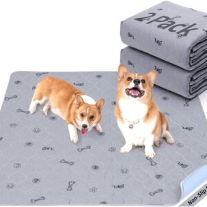 Washable Pee Pads for Dogs, 2Pack Puppy Pads Washable,Absorbent Reusable Whelping Pads Non-Slip Dog Mats with Bone Print for Floor Protector, Couch Cover, Crate, Potty Training -79x92CM