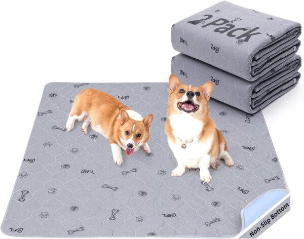 Washable Pee Pads for Dogs, 2Pack Puppy Pads Washable,Absorbent Reusable Whelping Pads Non-Slip Dog Mats with Bone Print for Floor Protector, Couch Cover, Crate, Potty Training -79x92CM