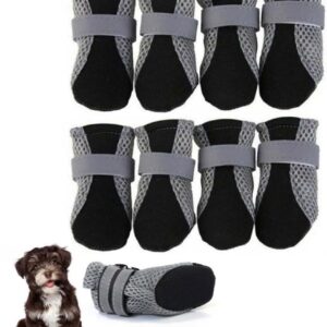 8 Packs Dog Boots Dog Shoes Non-Slip Dog Paw Protectors Reflective Waterproof Dog Shoes Outdoor Walking Dog Booties Indoor Hardfloors Anti Slip Sole Boots (L/Black)