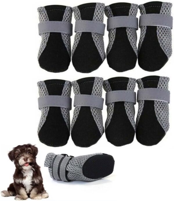 8 Packs Dog Boots Dog Shoes Non-Slip Dog Paw Protectors Reflective Waterproof Dog Shoes Outdoor Walking Dog Booties Indoor Hardfloors Anti Slip Sole Boots (L/Black)