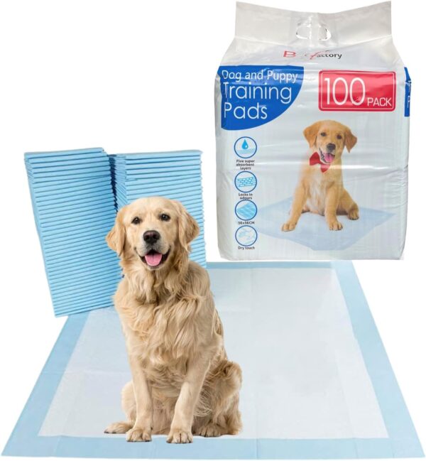 Bargain Factory - Pet Potty Training Pads for Dogs Puppy Pads - 5 Layers Super-Absorbent Waterproof - 56 x 56 cm - Disposable Puppy Pee Pads (Pack of100)