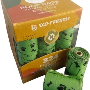 2 PCS Pet Crews Biodegrable Dogs Poo Bags - Unscented 648 Counts 36 Rolls Green Eco Enviromental friendly Waste Bags for Pets