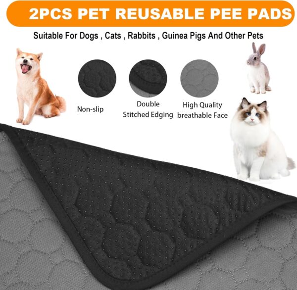 2 Pack Washable Dogs Pee Pads, Waterproof Reusable Pet Training Pads, Non Slip Dog Bowl Mats with Great Absorption, Fast Drying Reusable Puppy Pads for Floor, Sofa, Potty, Cage, Car (45x60cm)