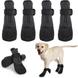 2 Pair Dog Boots for Injures Paws Waterproof, Anti-Slip Dog Shoes with Adjustable Reflective Straps Dog Socks Paws Stop Licking Dog Crocs Paw Protector Black