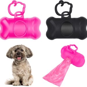 2 Pcs Poop Bags Dispenser with 40 Unscented Pet Waste Bags Dog Waste Bag Dispenser with Clip Lead Dog Poop Bag Dispenser Attachment On The Go (Black and Pink)