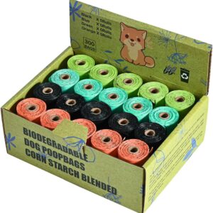 4 Color Biodegradable Dog Poop Bags 300 Counts Dog Waste Bags Colorful Refill Rolls Pet Poo Bags Leak Proof Extra Thick (20Rolls 300Counts)