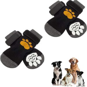 4 PCS Double Anti Slip Dog Socks Anti Slip Dog Socks Paws Stop Licking Dog Cat Paw Protectors with Bottom and Adjustable Straps Dog Claw Socks Non Skid Paw Protector Dog Boots Dog Claw Socks