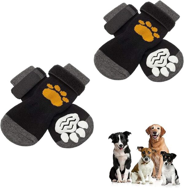 4 PCS Double Anti Slip Dog Socks Anti Slip Dog Socks Paws Stop Licking Dog Cat Paw Protectors with Bottom and Adjustable Straps Dog Claw Socks Non Skid Paw Protector Dog Boots Dog Claw Socks