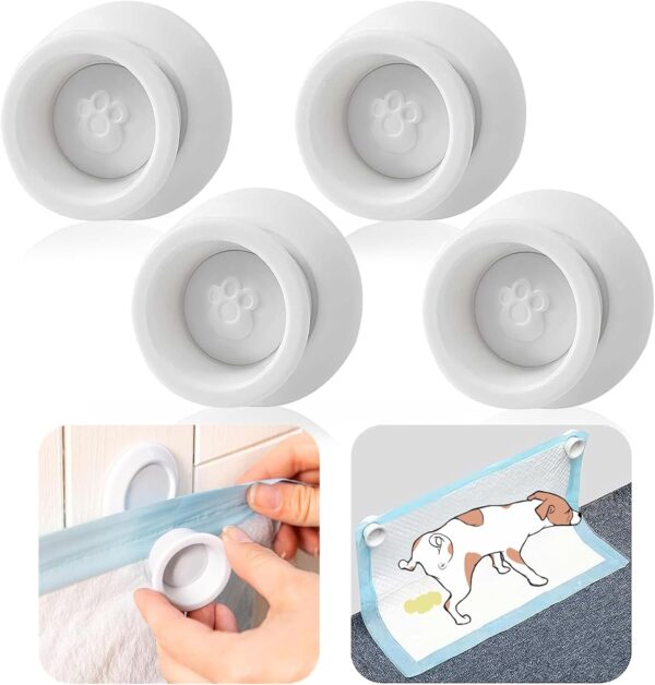 (4-Pack) Potty Training Pad Magnetic Holder (White) - Perfect for Leg-Lifting Marking Dogs - Compatible with Any Size of Puppy Pee Pads - Strong Magnets Will Stick on Most Flat Surfaces