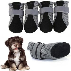 4 Packs Dog Boots Dog Shoes Non-Slip Dog Paw Protectors Reflective Waterproof Dog Shoes Outdoor Walking Dog Booties Indoor Hardfloors Anti Slip Sole Boots (L/Black)