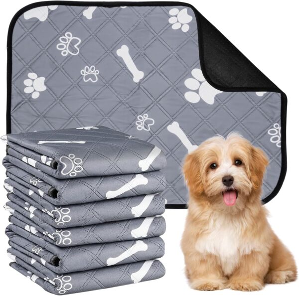 6 Pack Washable Dog Pee Pads 18x24 inch, Reusable Puppy Training Pads Non-Slip Waterproof Potty Mat for Training, Travel, Whelping, Housebreaking, Incontinence