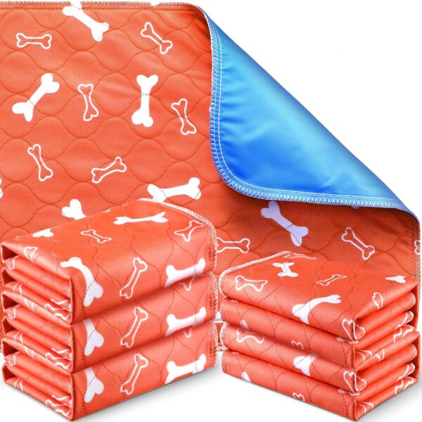 6 Pieces Washable Pee Pads Reusable Pee Pads Absorbent Layered Waterproof Mat Cloth Whelping Pad Potty for Home Travel Crate Training Pad, Easy to Clean (Orange, 16 x 24 Inch)