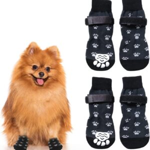 ALLY-MAGIC Anti Slip Dog Socks,2 Pairs Dog Paw Protector Dog Boots with Adjustable Straps, Dog Grip Socks Traction Control for Small Dogs Indoor & Outdoor Hardwood Floor Walking Y7FHGW (S)