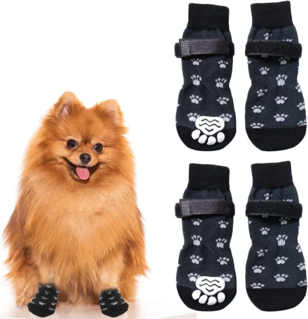 ALLY-MAGIC Anti Slip Dog Socks,2 Pairs Dog Paw Protector Dog Boots with Adjustable Straps, Dog Grip Socks Traction Control for Small Dogs Indoor & Outdoor Hardwood Floor Walking Y7FHGW (S)