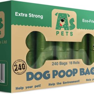 AS PETS Dog Poo Bags Bulk 240 Pack - Extra Thick Poop Bags For Dogs With 1 Leash Dispensers | Biodegradable Poo Bags for Dogs Waste Bags Measure 22x33cm - 100% Leak-Proof Security