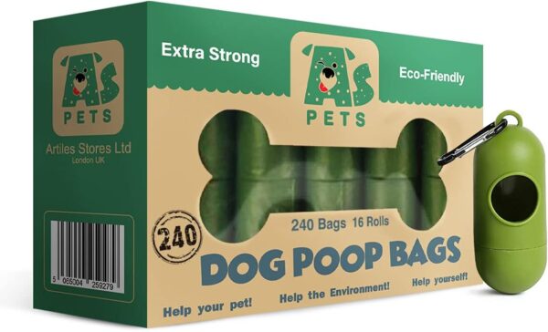 AS PETS Dog Poo Bags Bulk 240 Pack - Extra Thick Poop Bags For Dogs With 1 Leash Dispensers | Biodegradable Poo Bags for Dogs Waste Bags Measure 22x33cm - 100% Leak-Proof Security