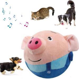 Active Moving Pet Plush Toy Interactive Dog Toys, Squeaky Moving Dog Ball Toy, Washable Cartoon Pig Plush Sound Electronic Dog Toy, Shake Bounce Boredom Talking Toys for Dog Pets Cats (Blue Pig)