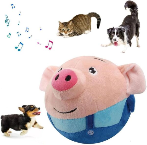 Active Moving Pet Plush Toy Interactive Dog Toys, Squeaky Moving Dog Ball Toy, Washable Cartoon Pig Plush Sound Electronic Dog Toy, Shake Bounce Boredom Talking Toys for Dog Pets Cats (Blue Pig)