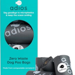 Adios Plastic Biodegradable Dog Poop Bags - Extra Thick Compostable Dog Poo Bags Made from Highest Rated EN13432 Certified Cornstarch | Leak Proof Dog Waste Bags in Grey Colour | 8 Rolls, 120 Bags