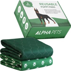 Alpha Pets Reusable Puppy Pads - Pack of 2 LARGE 90x80cm Washable & Waterproof Dog Training Pads, Incontinence Pee Mats, Pet Travel & Puppy Toilet Training